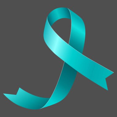 Teal farkındalık kurdelesi. Rahim ağzı kanseri, yumurtalık kanseri, Polycystic Ovary Sendromu (PCOS), Travma Sonrası Stres Bozukluğu (PTSD), Obsesif Kompulsif Bozukluk (OCD). Vektör 3d illüstrasyon