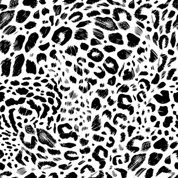 Leopar beneklerinin kusursuz deseni. Jaguar derisi. Vektör siyah ve beyaz illüstrasyon.