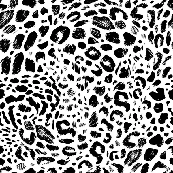 Nahtloses Muster Von Leopardenflecken Jaguar Haut Vektor Schwarz Weiß Illustration — Stockvektor