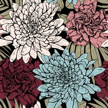 Summer floral seamless drawn pattern. Modern fashion graphic vector illustration for the background, fabric, wrapping paper, and wallpaper.	