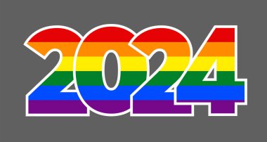 LGBTQ 2024 gökkuşağı logosu. Gurur Ayı desteğinin vektör sembolü.