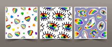 Bir dizi LGBTQ kusursuz desenler. İnsan hakları ve hoşgörü. Vektör düz resimleme