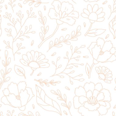 Çiçeksiz, şirin, soyut, el yapımı çiçekler ve yapraklar. Yumuşak vektör illüstrasyonu.