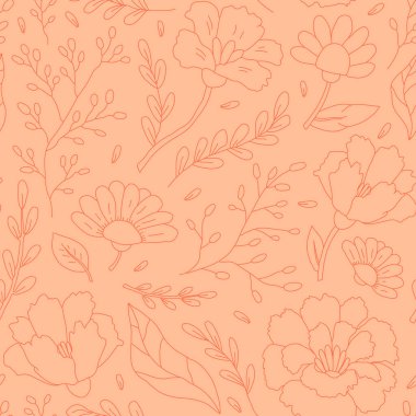 Çiçeksiz, şirin, soyut, el yapımı çiçekler ve yapraklar. Modern vektör illüstrasyonu.