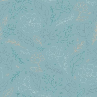 Çiçeksiz, şirin, soyut, el yapımı çiçekler ve yapraklar. Modern vektör illüstrasyonu.