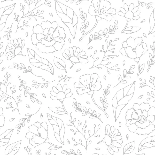 Florales Nahtloses Muster Aus Niedlichen Abstrakten Handgezeichneten Blumen Und Blättern — Stockvektor