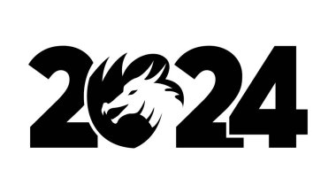 Ejderha logosuyla 2024. Yılın sembolü olan ikon. Basit, modern ve kısa tasarım..
