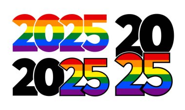 Set of LGBTQ 2025 rainbow logos. Vector symbol of Pride Month support.	