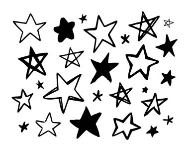 El çizimi yıldızlar. Siyah ve beyaz basit illüstrasyon