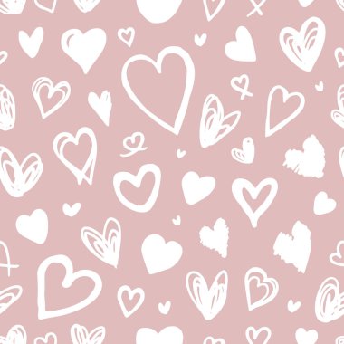 Kusursuz, basit kalp kalıpları. Robot resim tarzında el çizimi sevimli bir arkaplan.