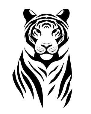 Minimalist Tiger Line Sanat İllüstrasyonu. El çizimi siyah beyaz çizim.