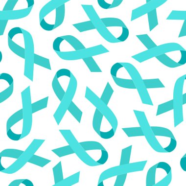 Teal farkındalık kurdeleleriyle kusursuz desen. Rahim ağzı kanseri, yumurtalık kanseri, Polycystic Yumurtalık Sendromu, Travma Sonrası Stres Bozukluğu, Obsesif Kompulsif Bozukluk.