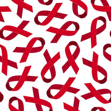 Kırmızı kurdele pürüzsüz desen. AIDS 'le mücadelenin sembolü, Kanser Farkındalığı Ayı, Çoklu Myeloma Farkındalığı. Vektör illüstrasyonu.