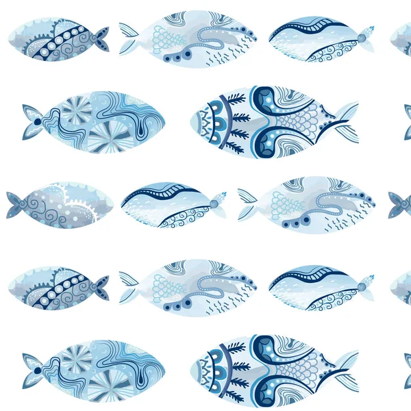 Blue Fish Illustration Seamless Pattern Sea Aqua Theme Abstract Background — Stock Vector