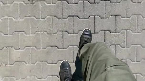 Manliga Ben Sneakers Går Längs Vägen Parken Staden Trottoaren — Stockvideo