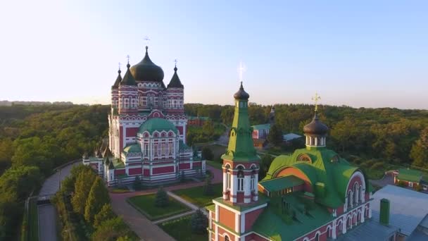 Luchtfoto Van Het Oekraïense Klooster Feofania Park Kiev Prachtige Kerk — Stockvideo