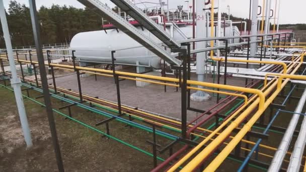 Gasoducto Oleoducto Con Válvulas Pollas Industria Del Gas Procesamiento Combustible — Vídeos de Stock