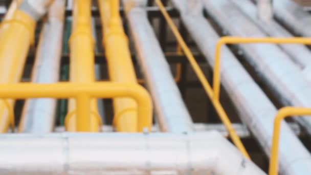 Sistema Tubulação Gás Gasoduto Amarelo Uma Instalação Processamento Transporte Combustível — Vídeo de Stock
