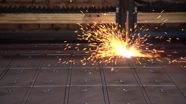 Powerful Laser Machine Cuts Parts Thick Sheet Steel Metal Laser — Stock Video