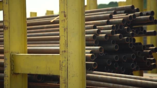 Produção Tubos Metal Armazém Produtos Acabados Planta Processamento Metais Produtos — Vídeo de Stock
