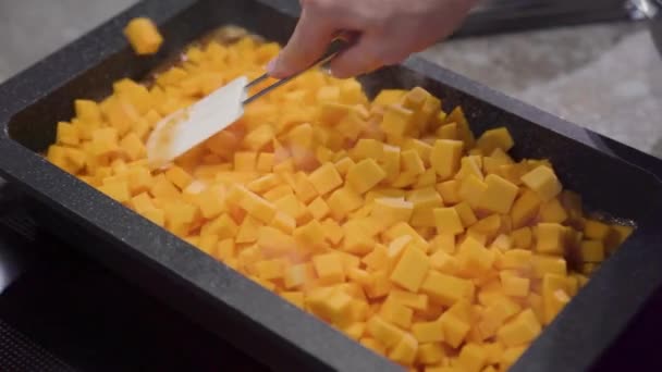 Restaurant Chef Professional Kitchen Melts Cubes Hard Cheese Saucepan — Vídeo de Stock