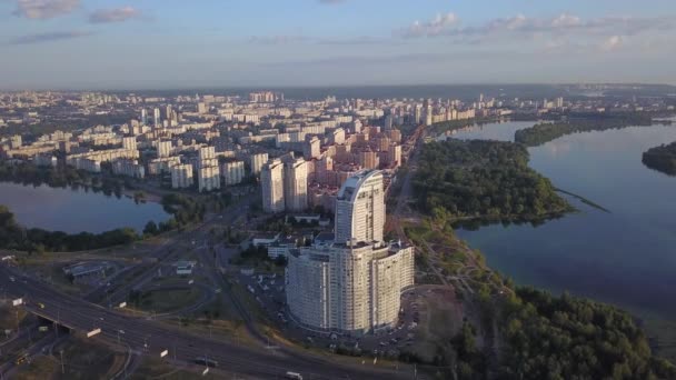 Uma Vista Aérea Novo Bairro Kiev Uma Grande Cidade Europeia — Vídeo de Stock