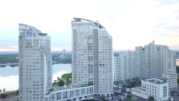 Kiev Capital Ucrânia Uma Visão Panorâmica Dos Edifícios Altos Megapolis — Vídeo de Stock
