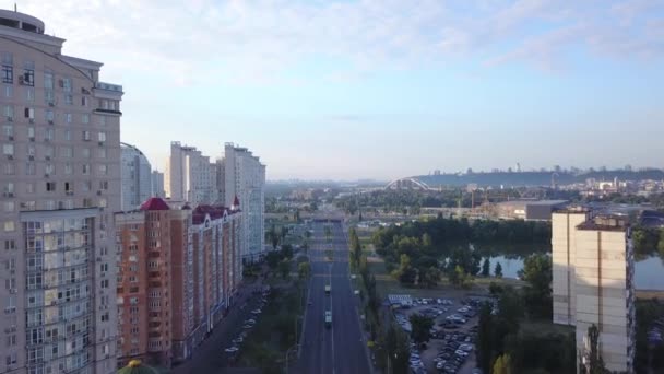 Ciudad Tiro Aéreo Kiev Capital Ucrania Distrito Obolan Vista Ciudad — Vídeos de Stock