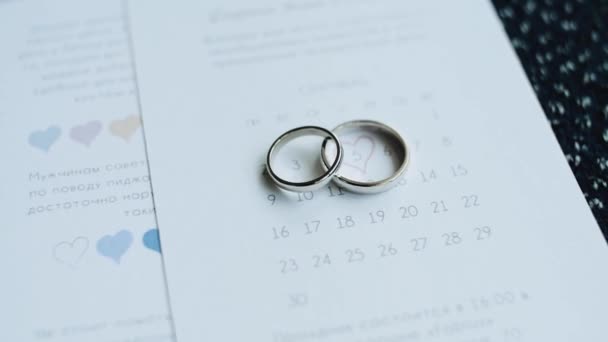 Wedding Rings Invitations Wedding Decoration Close Bride Attributes Wedding Accessories — Stock Video