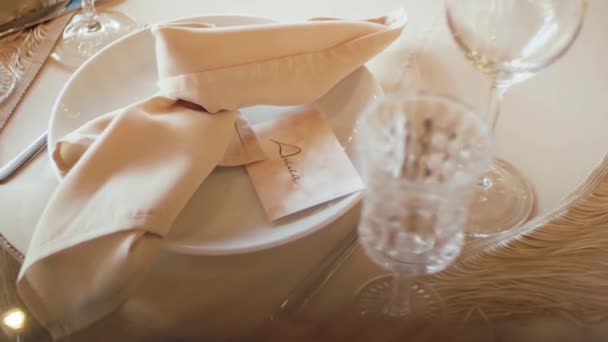 Beautiful Wedding Table Decor All Decorated Pastel Colors Camera Moving — Stock Video