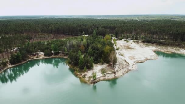 Vista Aérea Hermoso Paisaje Lago Azul Bosque Pinos Naturaleza Ucrania — Vídeos de Stock