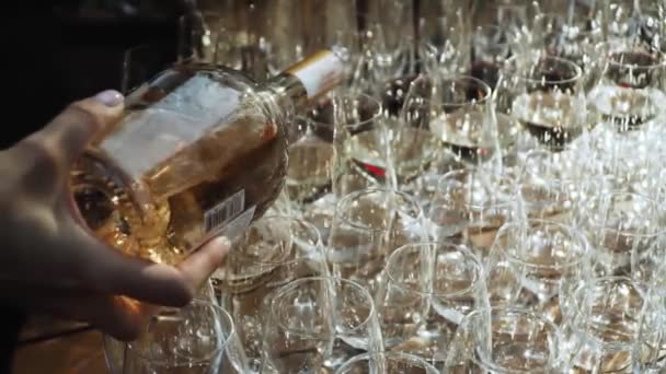 Kellnerhand Gießt Wein Ins Glas Freien Zeitlupenaufnahme Schmeckt Nach Wein — Stockvideo