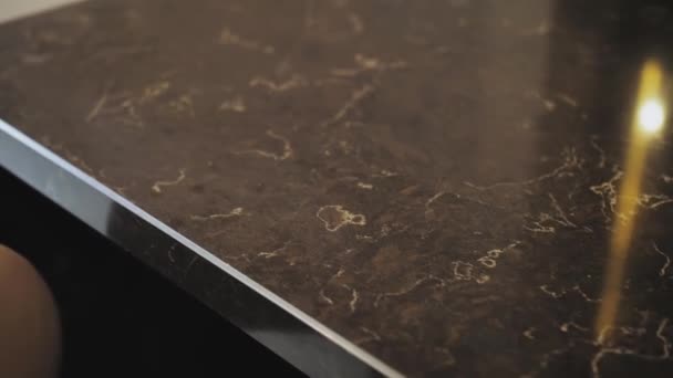 Close Shot Beautiful Granite Black Counter Top Camera Moving Slow — Vídeo de stock