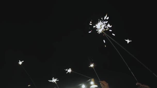 Close People Sparklers Night Party Wedding Sparklers Hands Funny Event — 비디오