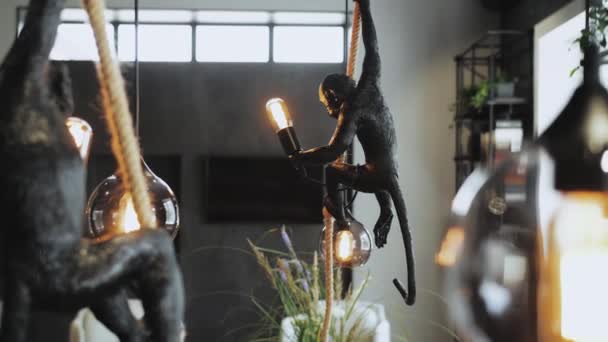 Dolly Shot Von Dekorativen Modernen Design Monkey Stil Lampen Hängen — Stockvideo