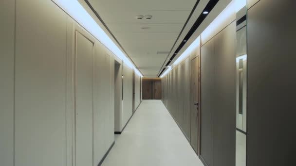 Passage Empty Corridor Empty Hall Corridor Closed Doors Hidden Light — Stock Video
