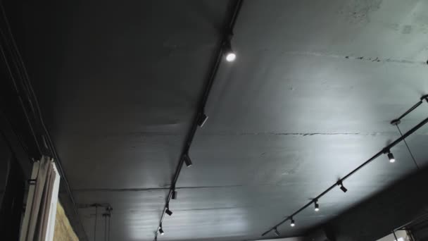 Loft Style Chandeliers Room Ceiling Lamp Handheld Shot Black Ceiling — ストック動画