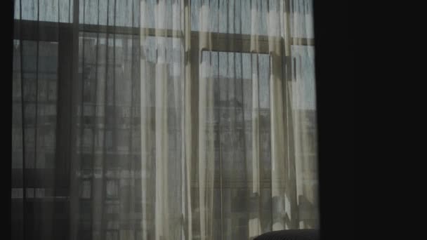 Tulle Window Large Window Covered White Transparent Tulle Curtain Kind — Wideo stockowe