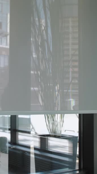 Vertikální Obrazovka Místnost Více Okny Zakrytými Žaluziemi Vytváří Vzor Světla Royalty Free Stock Video