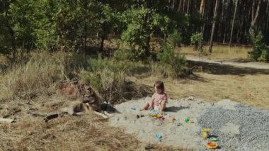 Mutlu bir çocuk, oyuncaklarla dolu renkli, güzel bir doğal ortamda dışarıda oynamaktan hoşlanır.