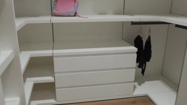 Ev verimliliği için yenilikçi ve modern depolama çözümleri sunan gösterişli ve düzenli bir dolap alanı