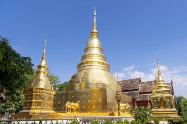Wat Phra Singh Woramahawihan 'daki tapınak ve pagoda, Tayland' ın Chiang Mai şehrindeki ünlü seyahat merkezi.
