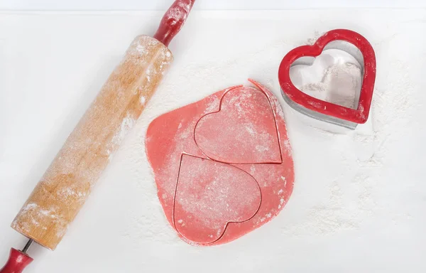 Pink Cookie Dough Hearts with Heart Cookie Cutter and Rolling Pin
