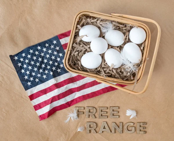 Free Range Country Eggs with Flag and Words on Brown
