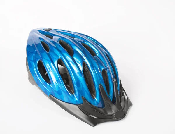 Blauer Fahrradhelm Isoliert Auf Weißem Hintergrund — Stockfoto