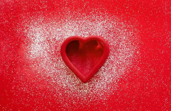 Open Red Heart Scattered White Red Background Stock Picture
