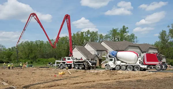 Dayton Ohio May 2024 Concrete Truck Boom Pump Truck Utilizes Stock Image