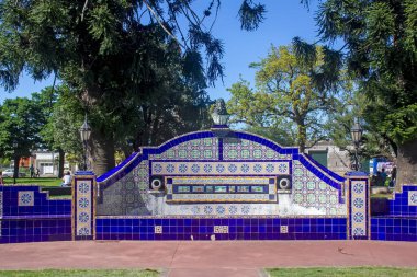 Building on city square in sunny day