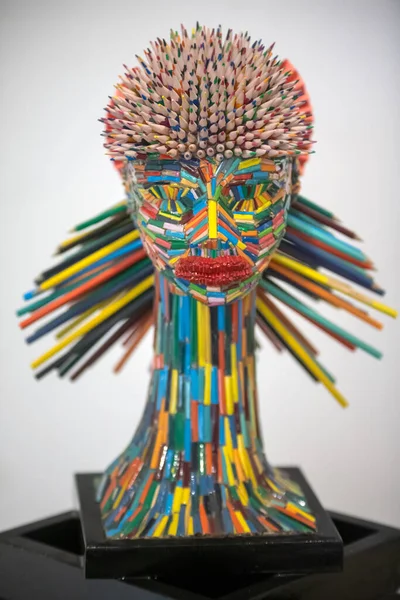 Female sculpture from wooden pencils