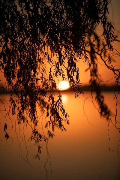 Belo Pôr Sol Sobre Lago — Fotografia de Stock